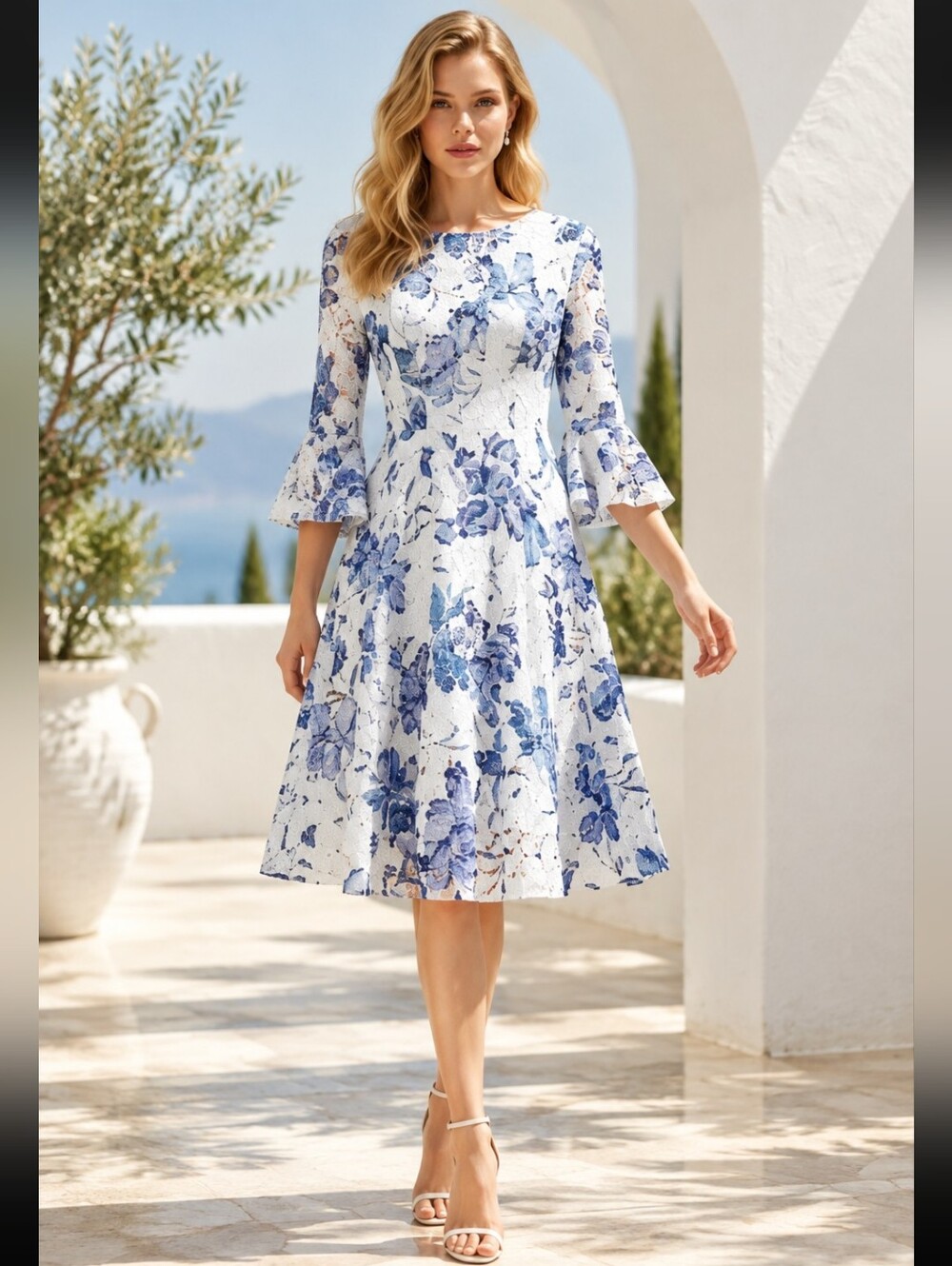 Rabbit Rabbit Rabbit Floral Lace Dress - Blue and White Size 10P